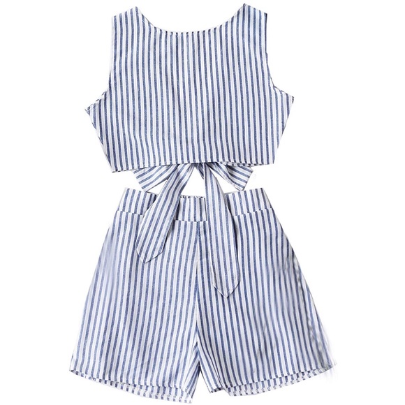 2 Piece Striped Crop Top with Shorts - Picture 2 of 6